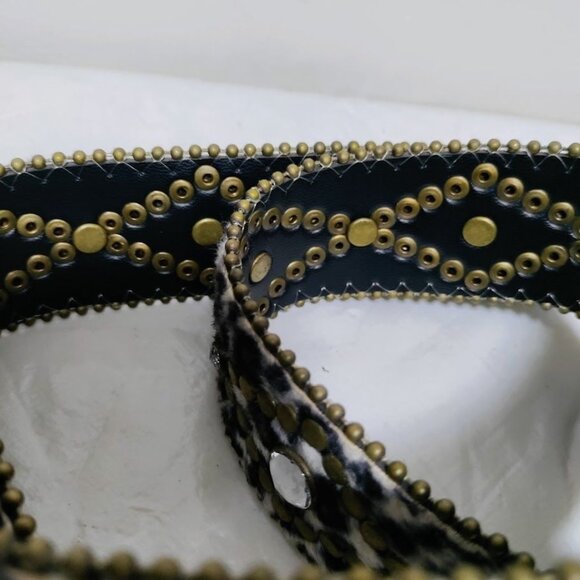 NWOT Calf Hair Embellished Rhinestone Studded Punk Y2K Rocker Waist Belt S / M - Picture 3 of 9